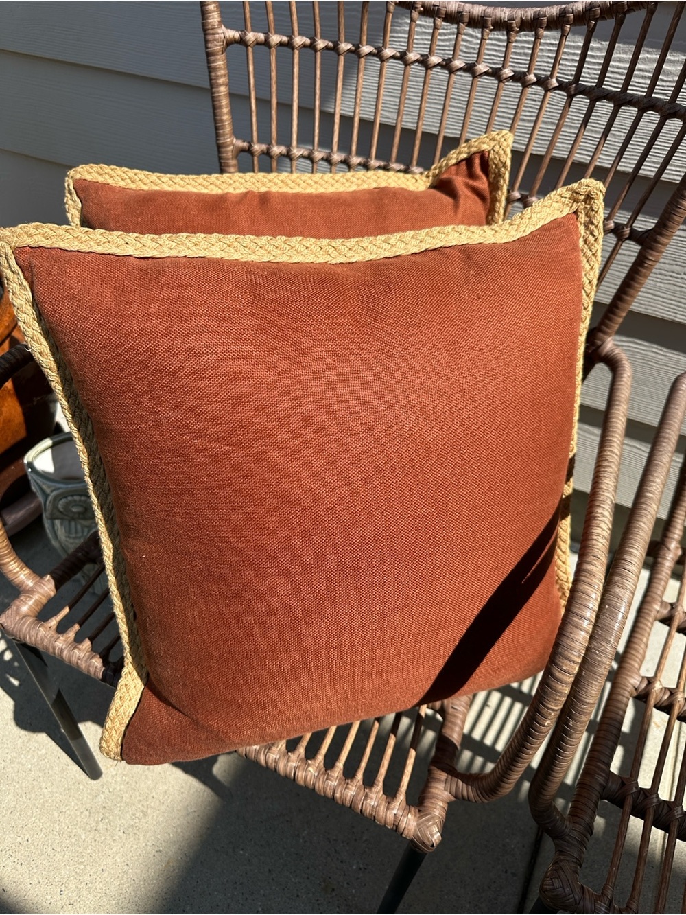 Pottery Barn Rust 20”x20” Linen & Jute Accent Pillows (2)